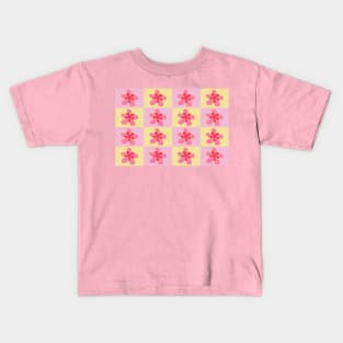 Retro sixties yellow and pink flower pattern Kids T-Shirt